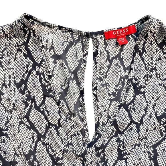 Guess : Snake Print Long Sleeve Peplum Ruffle Blouse Top Stretch : S - Picture 2 of 7